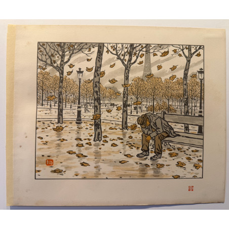 Des jardins du Trocadéro, l'automne, pl 34, Henri Rivière, les 36 vues de la Tour Eiffel, 1902.
