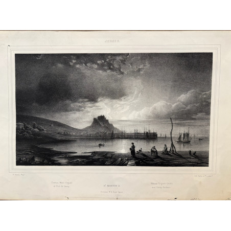 St Martin, chateau de mont Orgeuil et port de Gorey, Jersey, Dpt Manche,1840.