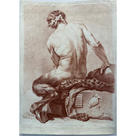Faune assis de dos, dessiné par Barbier l'ainé, gravé par G.Demarteau, 1760.