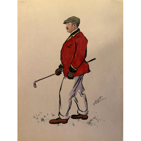 Dieux et demi-dieux, Fernand Houget (1863-1961), golf, lithographie vers 1910.