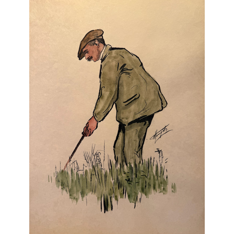 Aperçu du produit: Dieux et demi-dieux, Fernand Houget (1863-1961), golf, lithographie vers 1910.
