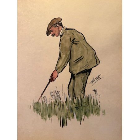 Dieux et demi-dieux, Fernand Houget (1863-1961), golf, lithographie vers 1910.
