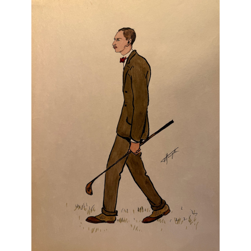 Aperçu du produit: Dieux et demi-dieux, Fernand Houget (1863-1961), golf, lithographie vers 1910.