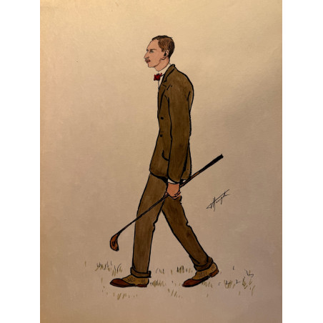 Dieux et demi-dieux, Fernand Houget (1863-1961), golf, lithographie vers 1910.