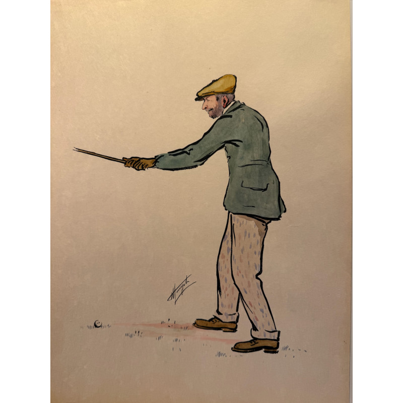 Aperçu du produit: Dieux et demi-dieux, Fernand Houget (1863-1961), golf, lithographie vers 1910.