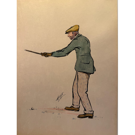 Dieux et demi-dieux, Fernand Houget (1863-1961), golf, lithographie vers 1910.