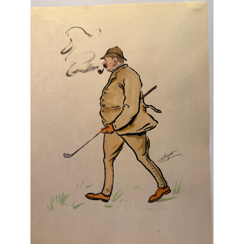 Aperçu du produit: Dieux et demi-dieux, Fernand Houget (1863-1961), golf, lithographie vers 1910.