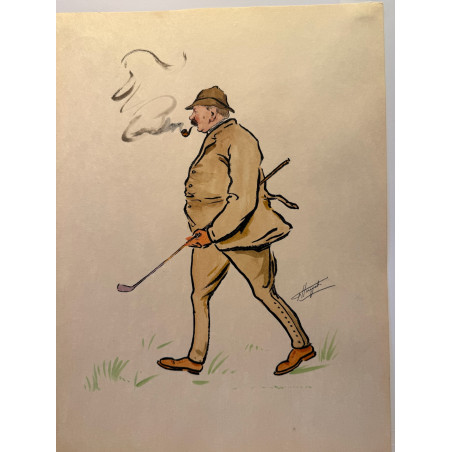 Dieux et demi-dieux, Fernand Houget (1863-1961), golf, lithographie vers 1910.