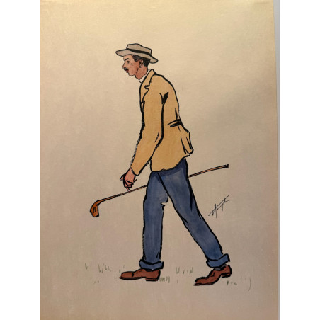 Dieux et demi-dieux, Fernand Houget (1863-1961), golf, lithographie vers 1910.