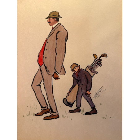 Dieux et demi-dieux, Fernand Houget (1863-1961), golf, lithographie vers 1910.