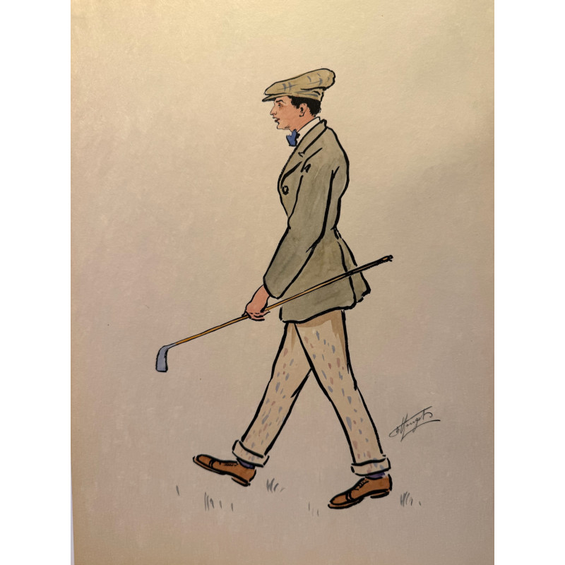 Aperçu du produit: Dieux et demi-dieux, Fernand Houget (1863-1961), golf, lithographie vers 1910.