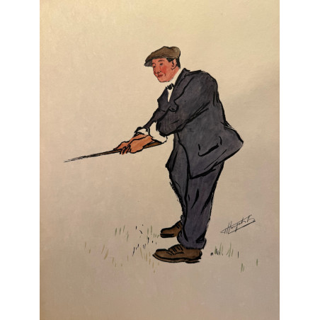 Dieux et demi-dieux, Fernand Houget (1863-1961), golf, lithographie vers 1910.