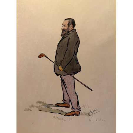Dieux et demi-dieux, Fernand Houget (1863-1961), golf, lithographie vers 1910.