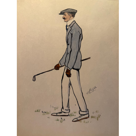 Dieux et demi-dieux, Fernand Houget (1863-1961), golf, lithographie vers 1910.