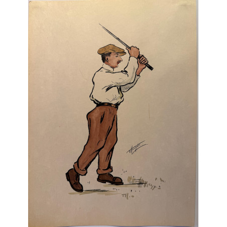 Dieux et demi-dieux, Fernand Houget (1863-1961), golf, lithographie vers 1910.