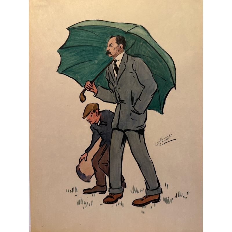 Aperçu du produit: Dieux et demi-dieux, Fernand Houget (1863-1961), golf, lithographie vers 1910.