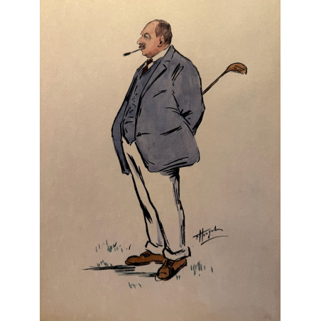 Dieux et demi-dieux, Fernand Houget (1863-1961), golf, lithographie vers 1910.