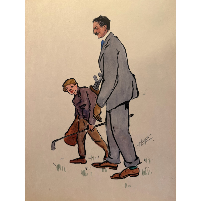 Aperçu du produit: Dieux et demi-dieux, Fernand Houget (1863-1961), golf, lithographie vers 1910.