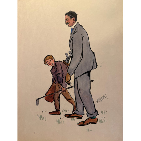 Dieux et demi-dieux, Fernand Houget (1863-1961), golf, lithographie vers 1910.
