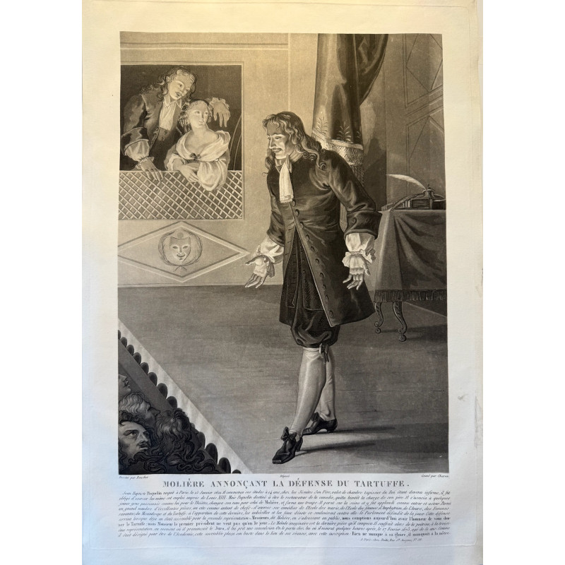 Aperçu du produit: Molière annonçant la défense du Tartuffe. Charon 1830.