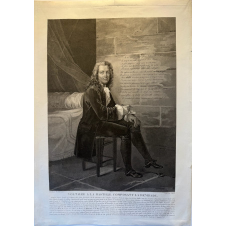 Voltaire à la Bastille composant la Henriade. Charon 1830.