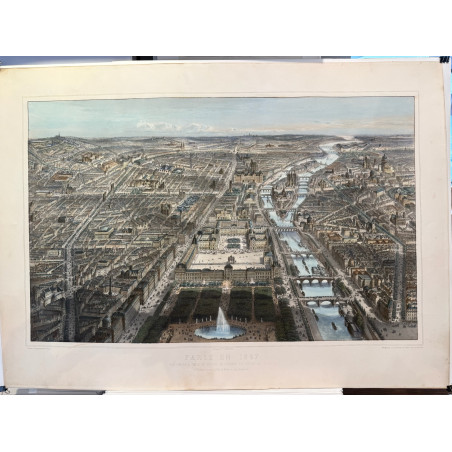 Paris en 1867, vue prise au dessus de l'entrée du jardin des tuileries.