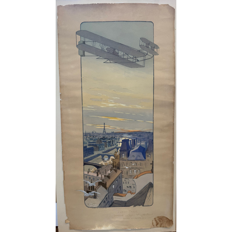 Aperçu du produit: Juvisy -Paris de Lambert sur biplan Wright- Ariel, magnéto Lavalette Eisemann, Gamy 1909.