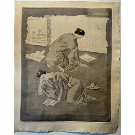 Tsuguharu FOUJITA, aquatinte , la troisième jeunesse de Madame Prune, 1926.