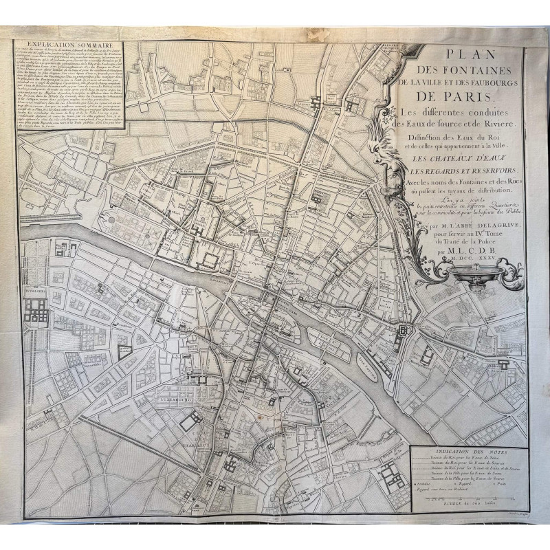 Aperçu du produit: Plan des fontaines de la ville et des faubourgs de Paris, Delagrive, 1735.