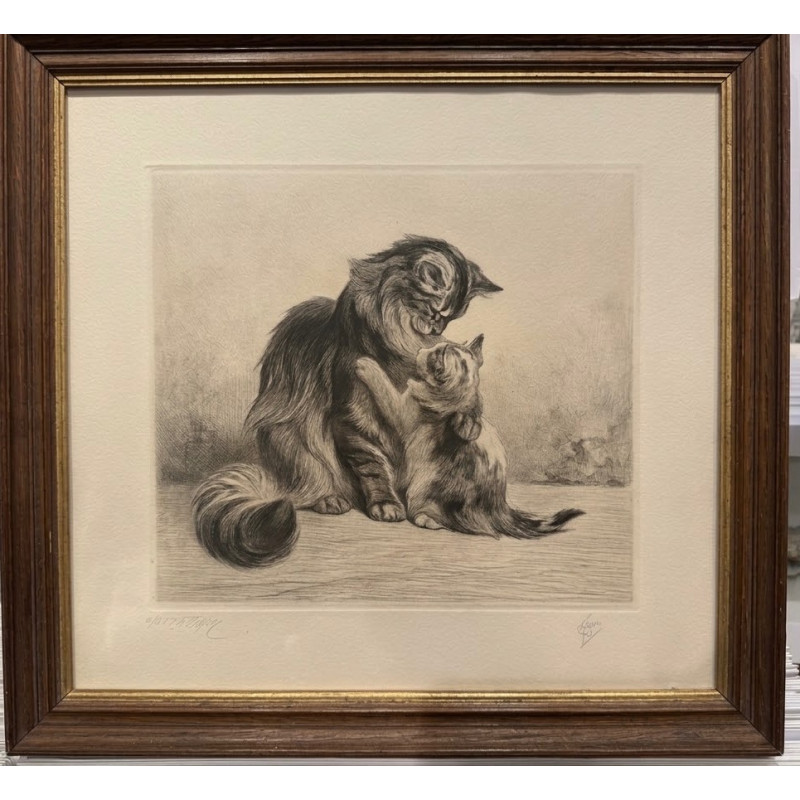 Aperçu du produit: La maman et son chaton, eau forte de Ferdinand Oger, 1920.