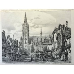 Vue pittoresque de la place du marché de Caudebec, les arts au moyen age, 1841