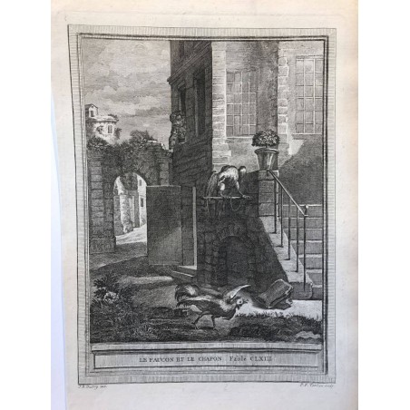 Oudry, Fables de la Fontaine, 1755, Le faucon et le chapon