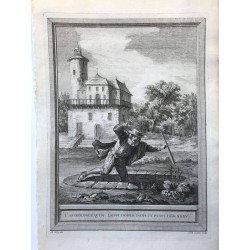 Oudry, Fables de la Fontaine, 1755, L' astrolgue qui se laisse tomber dans un puit