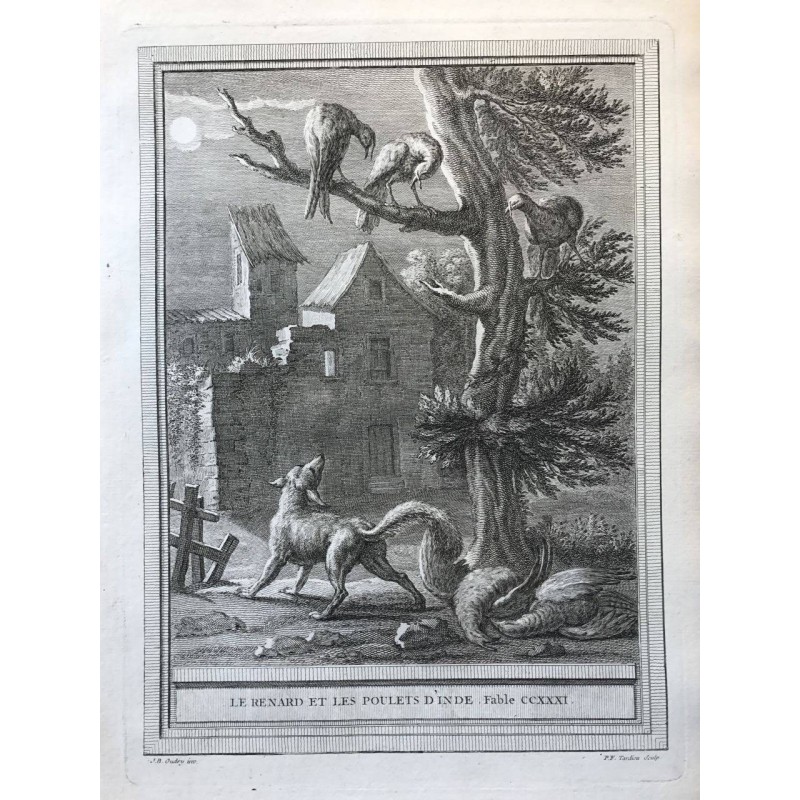 Oudry, Fables de la Fontaine, 1755, Le renard et les poulets d'Inde