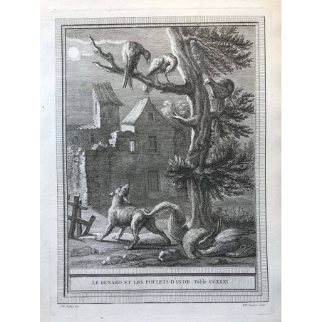 Oudry, Fables de la Fontaine, 1755, Le renard et les poulets d'Inde