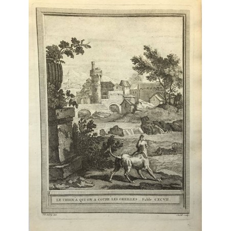 Oudry, Fables de la Fontaine, 1755, Le chien à qui on a  coupé les oreilles