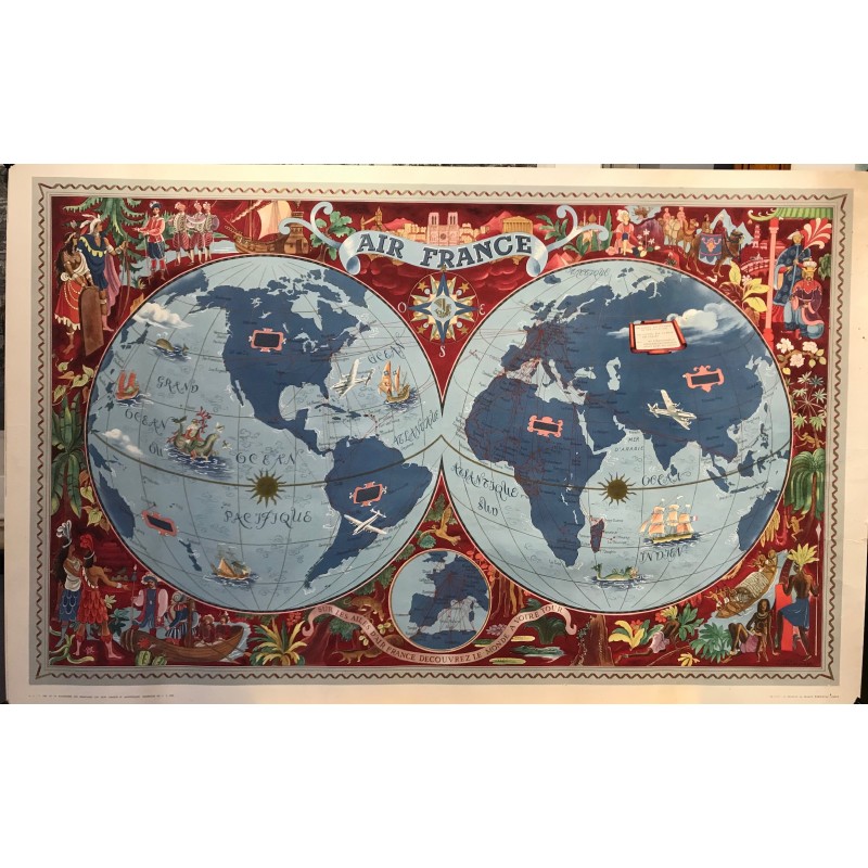 Aperçu du produit: MAPPEMONDE AIR FRANCE Lucien BOUCHER 1950.