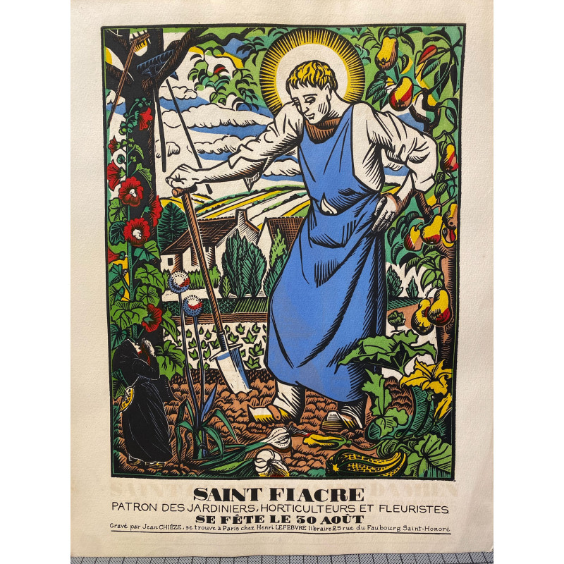 Aperçu du produit: Saint Fiacre, patron des jardiniers, horticulteurs et fleuristes , Jean Chièze, 1940.